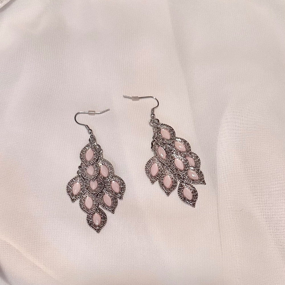 Silver & pink dangly earrings